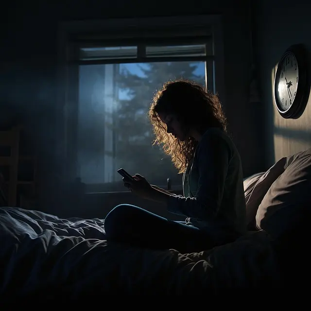 Hypnose et insomnie : retrouver un sommeil profond naturellement, femme qui consulte son téléphone portable dans son lit.