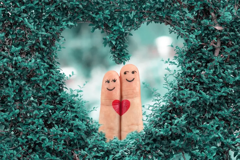 Image qui représente deux doigts décorés en forme de couple qui s'aime. Cette image illustre l'année personnelle 6.