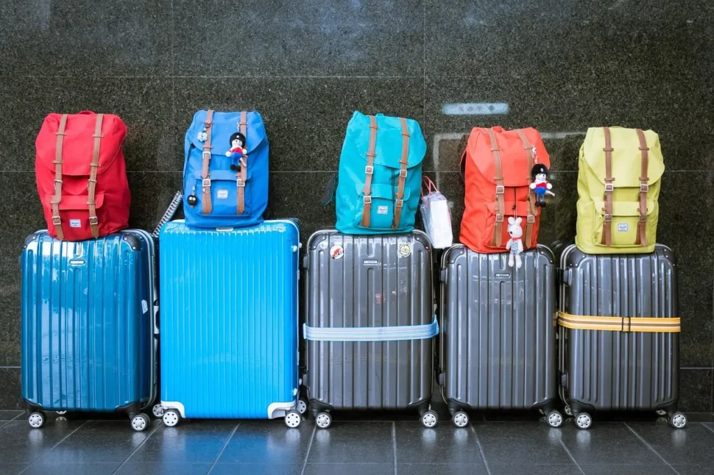 5 bagages alignés qui symbolisent l'année personnelle 5.