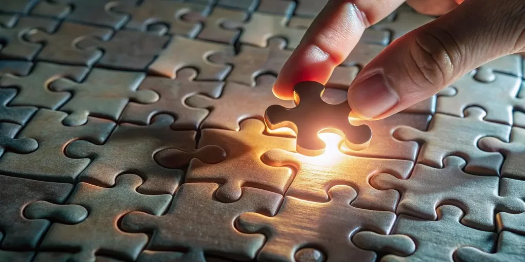 Une main qui place la dernière pièce d'un puzzle.